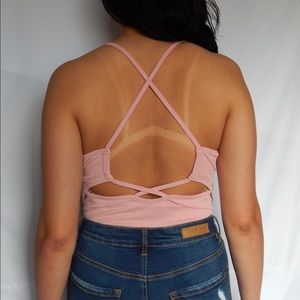 Cross back bodysuit in Mango & Pink 🥭🌸